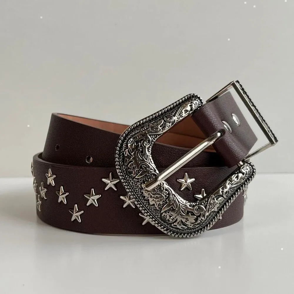 y2k brown american western cowboy boho star studded belt